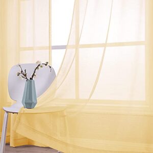 KOUFALL Yellow Sheer Curtains 84 Inches Long for Living Room Set 2 Grommet Faux Linen Soft Semi Transparent Voile Drape Window Sheer Curtains for Bedroom Boys 52x84 Length Solid Pair Bright Color