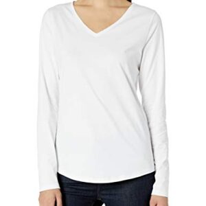 Amazon Essentials Women's Classic-Fit 100% Cotton Long-Sleeve V-Neck T-Shirt, White, Large