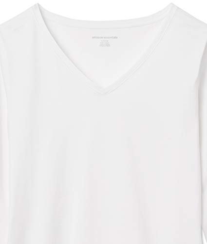 Amazon Essentials Women's Classic-Fit 100% Cotton Long-Sleeve V-Neck T-Shirt, White, Large