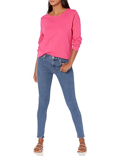 Amazon Essentials Women's Classic-Fit 100% Cotton Long-Sleeve Crewneck T-Shirt, Bright Pink, Medium