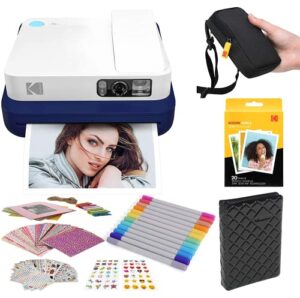 kodak smile classic digital instant camera with bluetooth (blue) stickers bundle