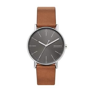 skagen men's signatur three-hand brown leather band watch (model: skw6578)