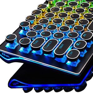 RK ROYAL KLUDGE S108 Typewriter Style Retro Mechanical Gaming Keyboard Wired with True RGB Backlit Collapsible Wrist Rest 108-Key Blue Switches Round Keycap - Black