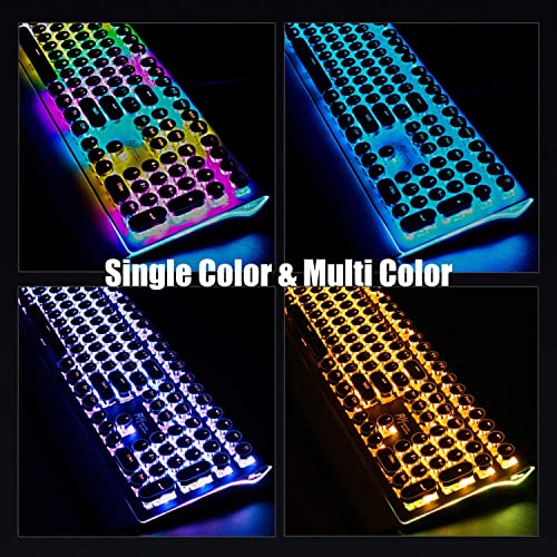 RK ROYAL KLUDGE S108 Typewriter Style Retro Mechanical Gaming Keyboard Wired with True RGB Backlit Collapsible Wrist Rest 108-Key Blue Switches Round Keycap - Black