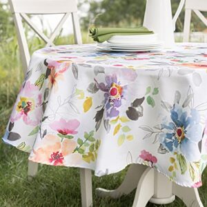 Benson Mills Spillproof Floral Spring/Summer Fabric Outdoor Tablecloth with Umbrella Hole, Zippered Table Cloth for Round Tables, Picnic/Patio (Harper, 70" Round with Umbrella Hole)