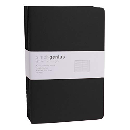 Simply Genius A5 Notebooks for Work, Travel, Business, School & More - College Ruled Notebook - Softcover Journals for Women & Men - Lined Note Books with 92 pages, 5.5" x 8.3" (Black, 6 pack)