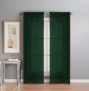 interior trends 2 piece fully stitched sheer voile window panel curtain drape set (84" long, hunter green)