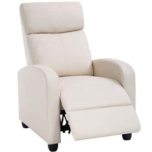 fdw recliner chair for living room home theater seating single reclining sofa lounge with padded seat backrest (beige)