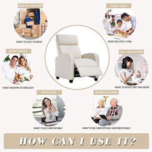 FDW Recliner Chair for Living Room Home Theater Seating Single Reclining Sofa Lounge with Padded Seat Backrest (Beige)