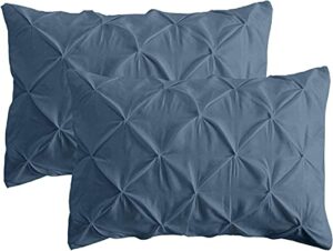 california bedding pinch plated/pintuck pillow cover sham medium blue solid set of 2 luxuries decorative 800 tc long-staple egyptian cotton super king 20x36 size, soft breathable natural cotton
