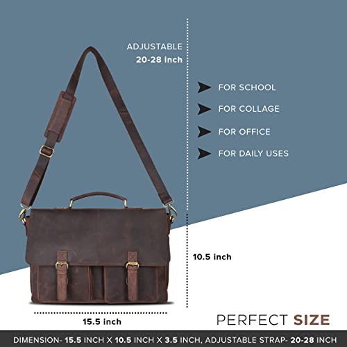 Brown Vintage Messenger Bags For Him And Her | Leather | Adjustable Shoulder Strap | Multiple Compartment | Sleek Design