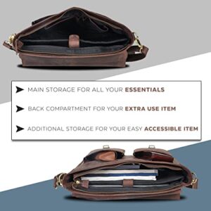 Brown Vintage Messenger Bags For Him And Her | Leather | Adjustable Shoulder Strap | Multiple Compartment | Sleek Design