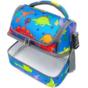 FlowFly Kids Double Decker Cooler Insulated Lunch Bag Large Tote for Boys, Girls, Men, Women, With Adjustable Strap, Dinosaur