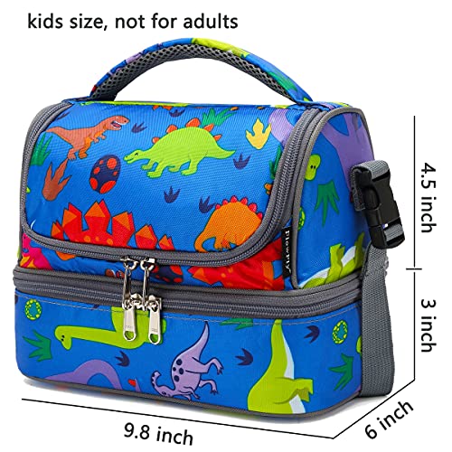 FlowFly Kids Double Decker Cooler Insulated Lunch Bag Large Tote for Boys, Girls, Men, Women, With Adjustable Strap, Dinosaur