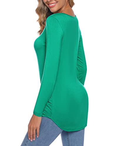 iClosam Women Christmas Letter Print Long Sleeve Tunic Shirts Criss Cross V-Neck Curved Hem Blouses Xmas Tops Sweatshirt Green L