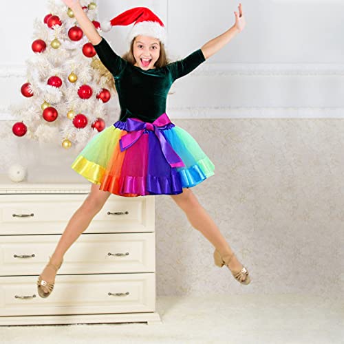 Faylapa 1970s 1980s Fancy Outfits Rainbow Costume Accessories Christmas tutu skirt for Santa Cosplay Christmas decoration Party (Rainbow Tutu)