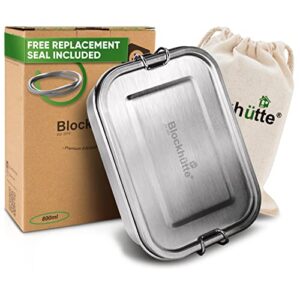 blockhuette stainless steel lunch box for adults i 27oz i bento box with 3 compartments, leak-proof container, metal lunchbox for travel & work, eco-friendly meal storage solution, incl free sealing