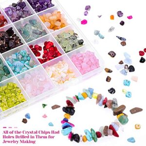 Crystal Beads for Ring Making 24 Colors, Cridoz Jewelry Gemstone Crystals Chips Drilled for Bracelet and Jewelry Making