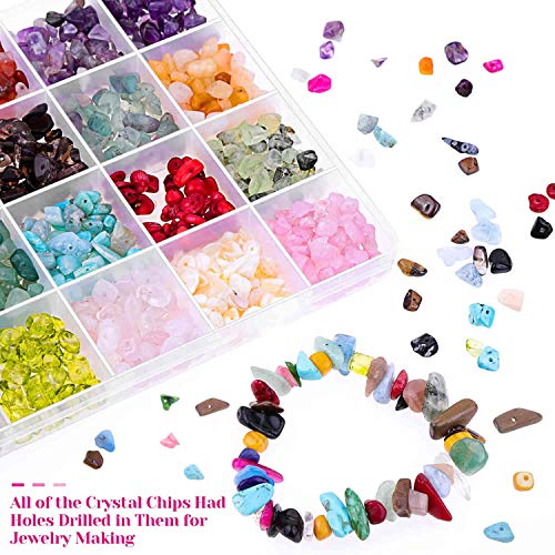 Crystal Beads for Ring Making 24 Colors, Cridoz Jewelry Gemstone Crystals Chips Drilled for Bracelet and Jewelry Making