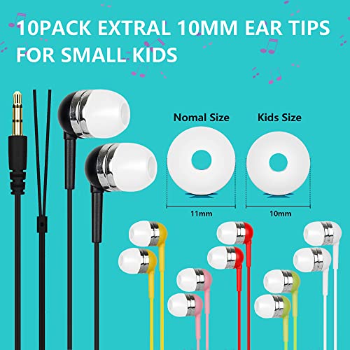 YFSFQS Wholesale Kids Bulk Earbuds Headphones Earphones for Classroom, Libraries, Hospitals 10 Pack 6 Assorted Colors Individually Bagged 10Pack