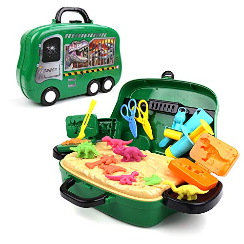 DIY Play Dough Dinosaur Toys Clay Pretend Play Set with Molds Dinosaur Toys Kids in a Portable Suitcase for Boys and Girls