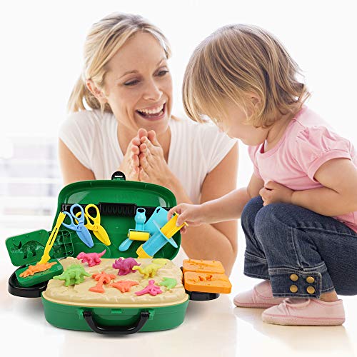 DIY Play Dough Dinosaur Toys Clay Pretend Play Set with Molds Dinosaur Toys Kids in a Portable Suitcase for Boys and Girls