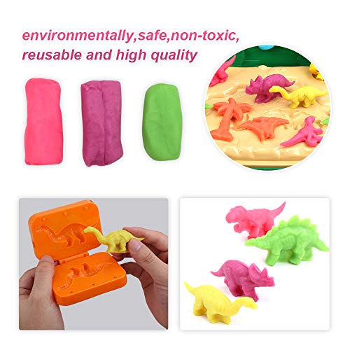 DIY Play Dough Dinosaur Toys Clay Pretend Play Set with Molds Dinosaur Toys Kids in a Portable Suitcase for Boys and Girls