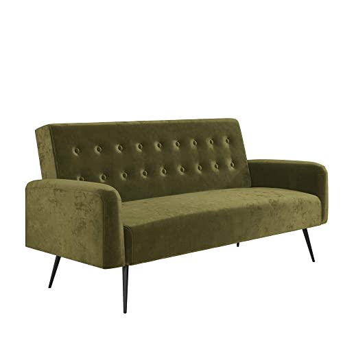 Novogratz 2360979N Z Stevie, Convertible Sofa Bed Couch, Green Velvet Futon