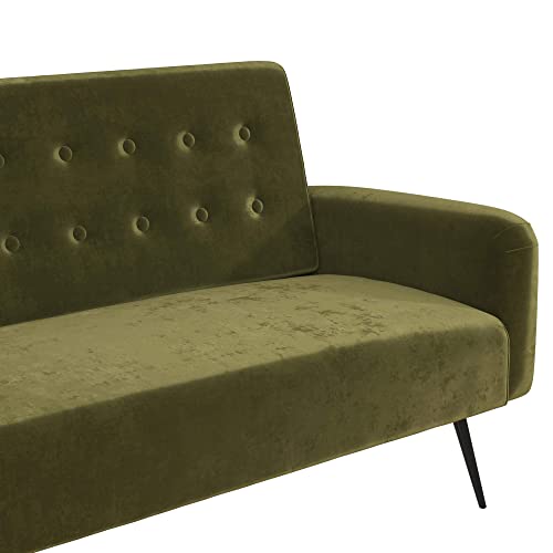 Novogratz 2360979N Z Stevie, Convertible Sofa Bed Couch, Green Velvet Futon