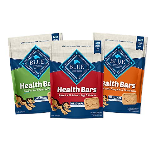 Blue Buffalo Health Bars Natural Crunchy Dog Treats Biscuits, Apple & Yogurt, Pumpkin & Cinnamon, and Bacon, Egg, & Cheese 16-oz Variety Pack, 3Ct