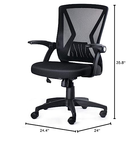 KOLLIEE Mid Back Mesh Office Chair Ergonomic Swivel Black Mesh Computer Chair Flip Up Arms with Lumbar Support Adjustable Height Task Chair