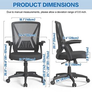 KOLLIEE Mid Back Mesh Office Chair Ergonomic Swivel Black Mesh Computer Chair Flip Up Arms with Lumbar Support Adjustable Height Task Chair