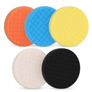avid power 6 inch buffing polishing pads 5pcs for 6 inch backing plate, compound buffing sponge pads for car buffer polisher compounding, polishing and waxing