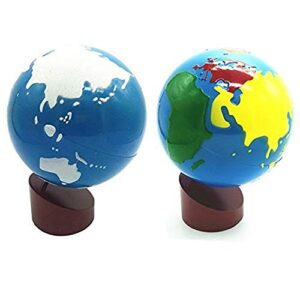 Danni Baby Earth Globe Toys Montessori Earth Globe Plastic and Wood Material Learn to Know World Children Early Learning Teaching Aids (White)