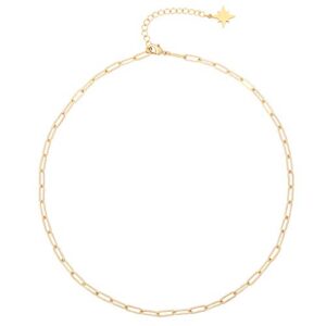 aobei pearl 18k gold oval link chain choker paperclip necklace north star charm short adjustable layering necklace minimalist jewelry for women 16’’