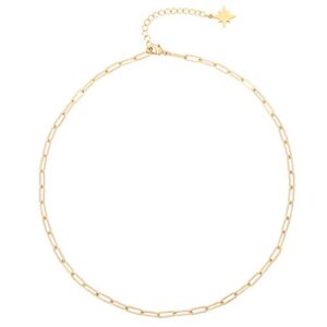 Aobei Pearl 18k Gold Oval Link Chain Choker Paperclip Necklace North Star Charm Short Adjustable Layering Necklace Minimalist Jewelry for Women 16’’