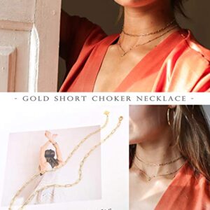 Aobei Pearl 18k Gold Oval Link Chain Choker Paperclip Necklace North Star Charm Short Adjustable Layering Necklace Minimalist Jewelry for Women 16’’