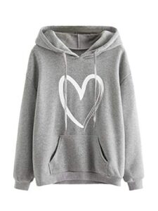 sweatyrocks women's casual heart print long sleeve pullover hoodie sweatshirt tops grey xl