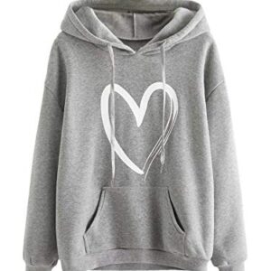 SweatyRocks Women's Casual Heart Print Long Sleeve Pullover Hoodie Sweatshirt Tops Grey XL
