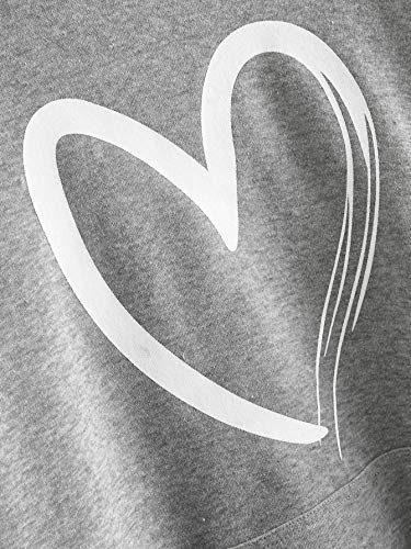 SweatyRocks Women's Casual Heart Print Long Sleeve Pullover Hoodie Sweatshirt Tops Grey XL