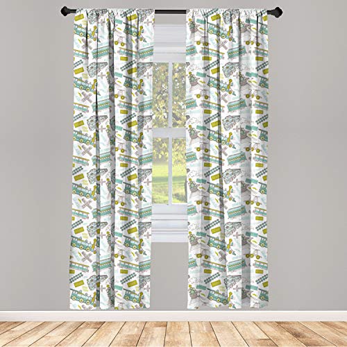 Ambesonne Steam Engine Window Curtains, Choo Choo Train Boy Pattern Blue Green Number Plate Vintage, Lightweight Decor 2-Panel Set with Rod Pocket, Pair of - 28" x 84", Apple Green