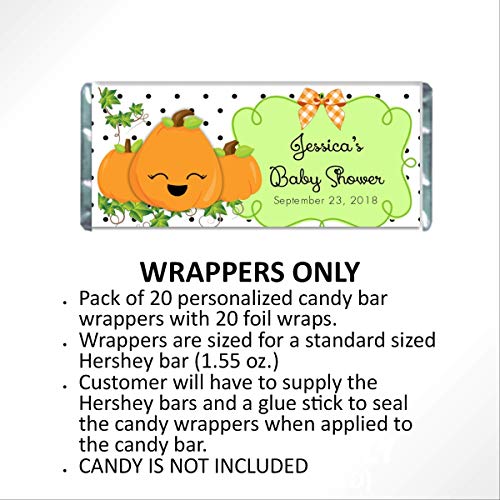 Personalized Hershey Candy Bar Wrappers for Chocolate, Little Pumpkin Baby Shower Favor, Pack of 20 Custom Hershey Bar Labels