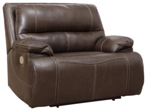 signature design by ashley ricmen leather adjustable oversized power recliner with usb charging, dark brown