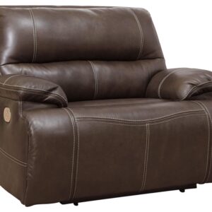 Signature Design by Ashley Ricmen Leather Adjustable Oversized Power Recliner with USB Charging, Dark Brown