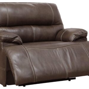 Signature Design by Ashley Ricmen Leather Adjustable Oversized Power Recliner with USB Charging, Dark Brown