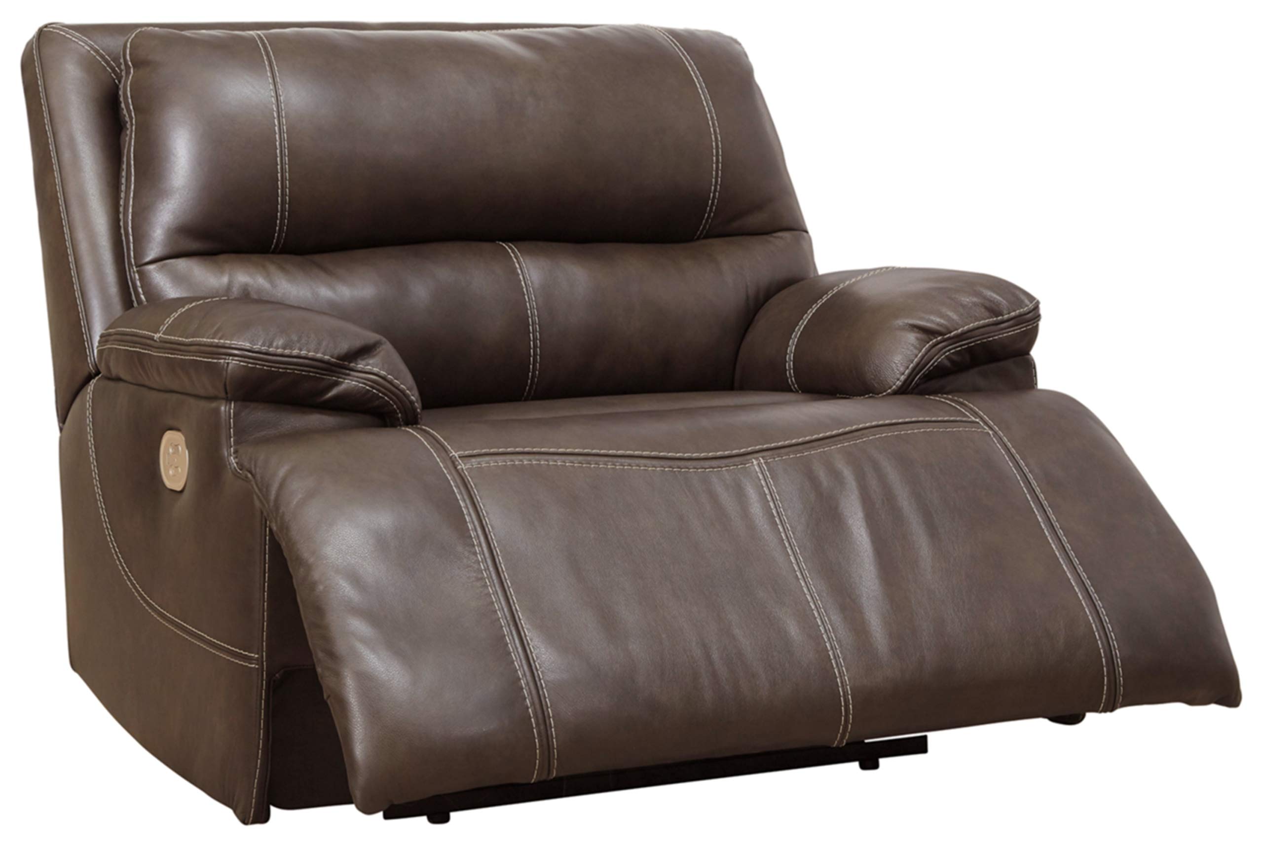 Signature Design by Ashley Ricmen Leather Adjustable Oversized Power Recliner with USB Charging, Dark Brown