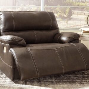 Signature Design by Ashley Ricmen Leather Adjustable Oversized Power Recliner with USB Charging, Dark Brown