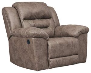 signature design by ashley stoneland faux leather manual pull tab rocker recliner, light brown