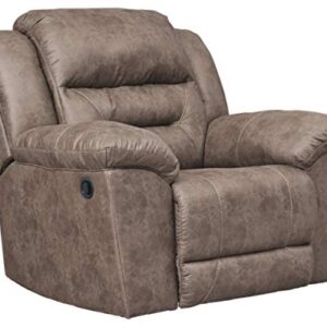 Signature Design by Ashley Stoneland Faux Leather Manual Pull Tab Rocker Recliner, Light Brown