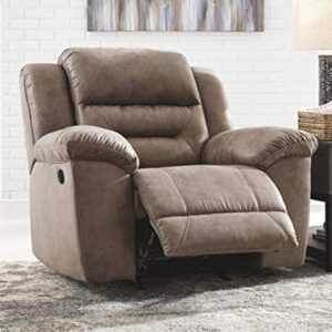 Signature Design by Ashley Stoneland Faux Leather Manual Pull Tab Rocker Recliner, Light Brown